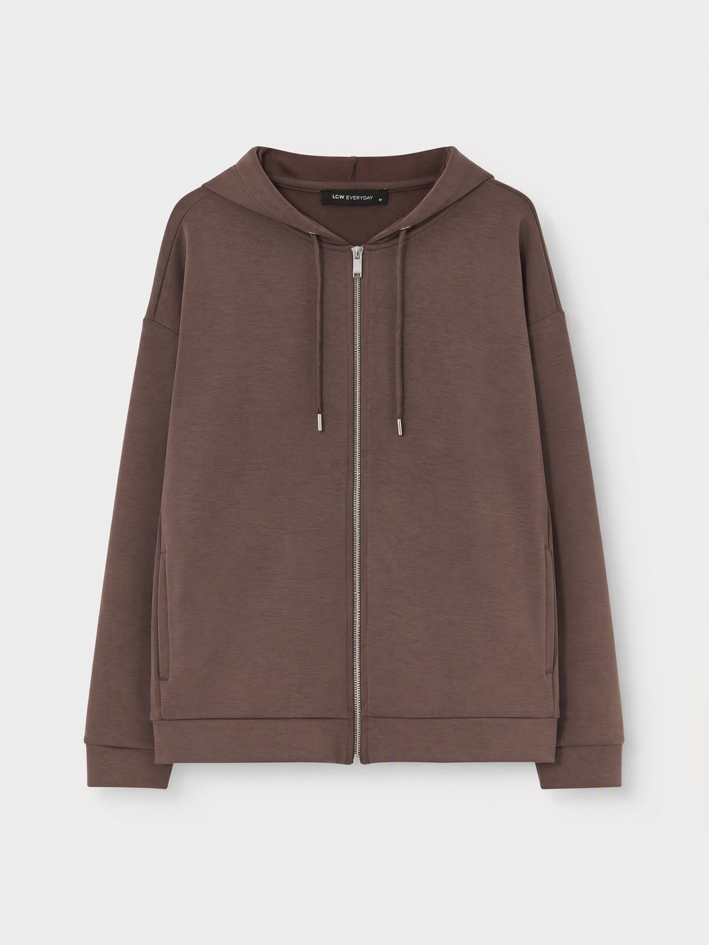 Kahverengi Kapüşonlu Kalın Fermuarlı Sweatshirt-4