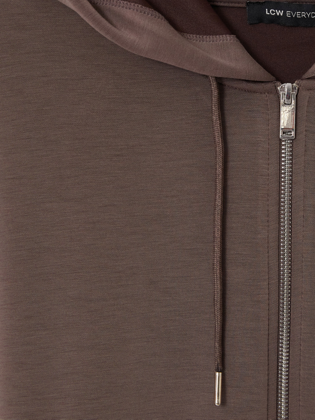 Kahverengi Kapüşonlu Kalın Fermuarlı Sweatshirt-6