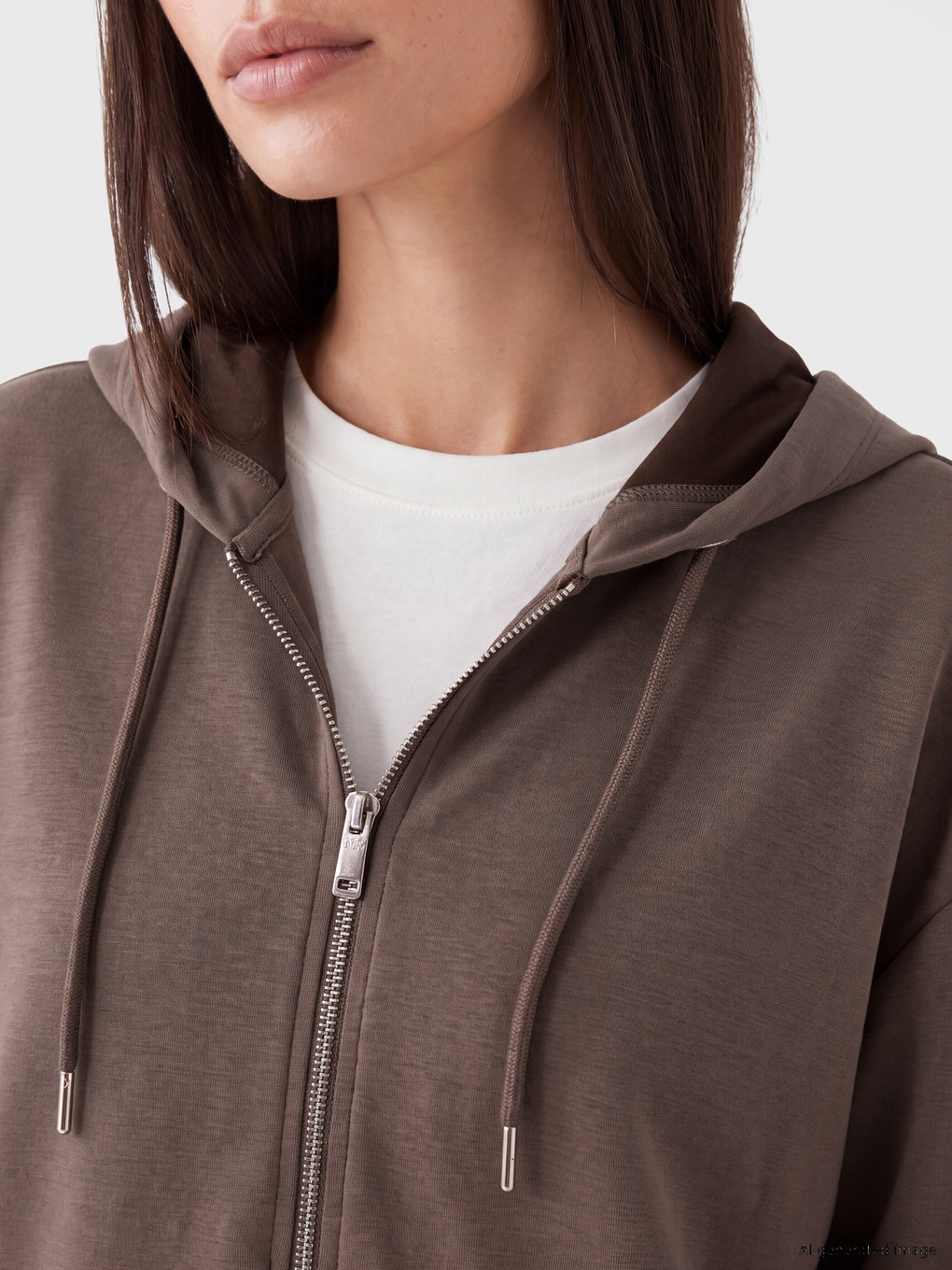 Kahverengi Kapüşonlu Kalın Fermuarlı Sweatshirt-2