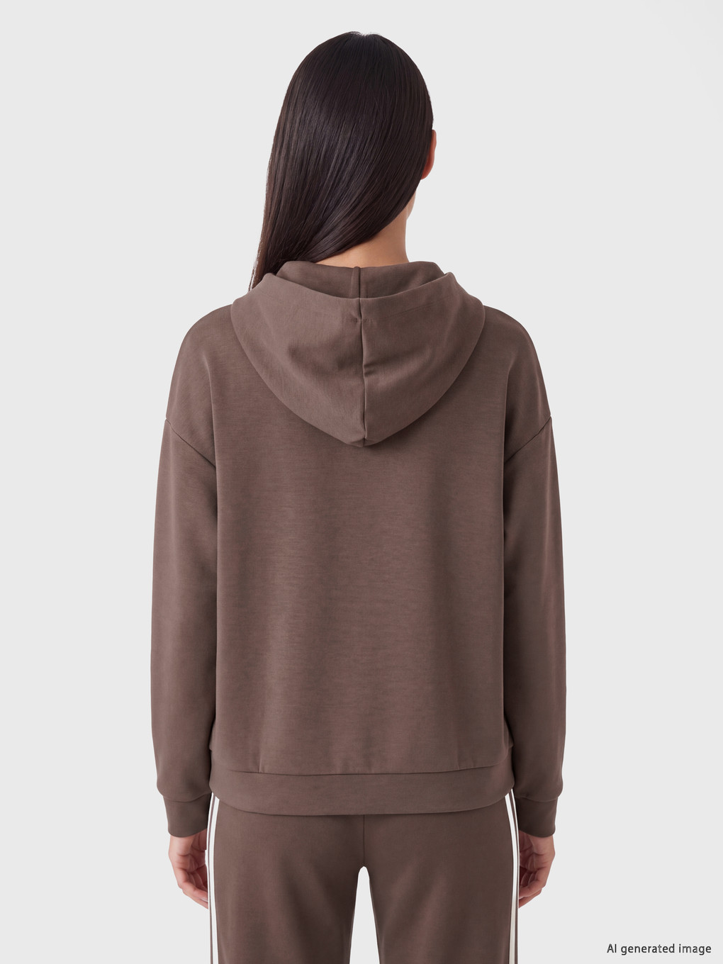 Kahverengi Kapüşonlu Kalın Fermuarlı Sweatshirt-3