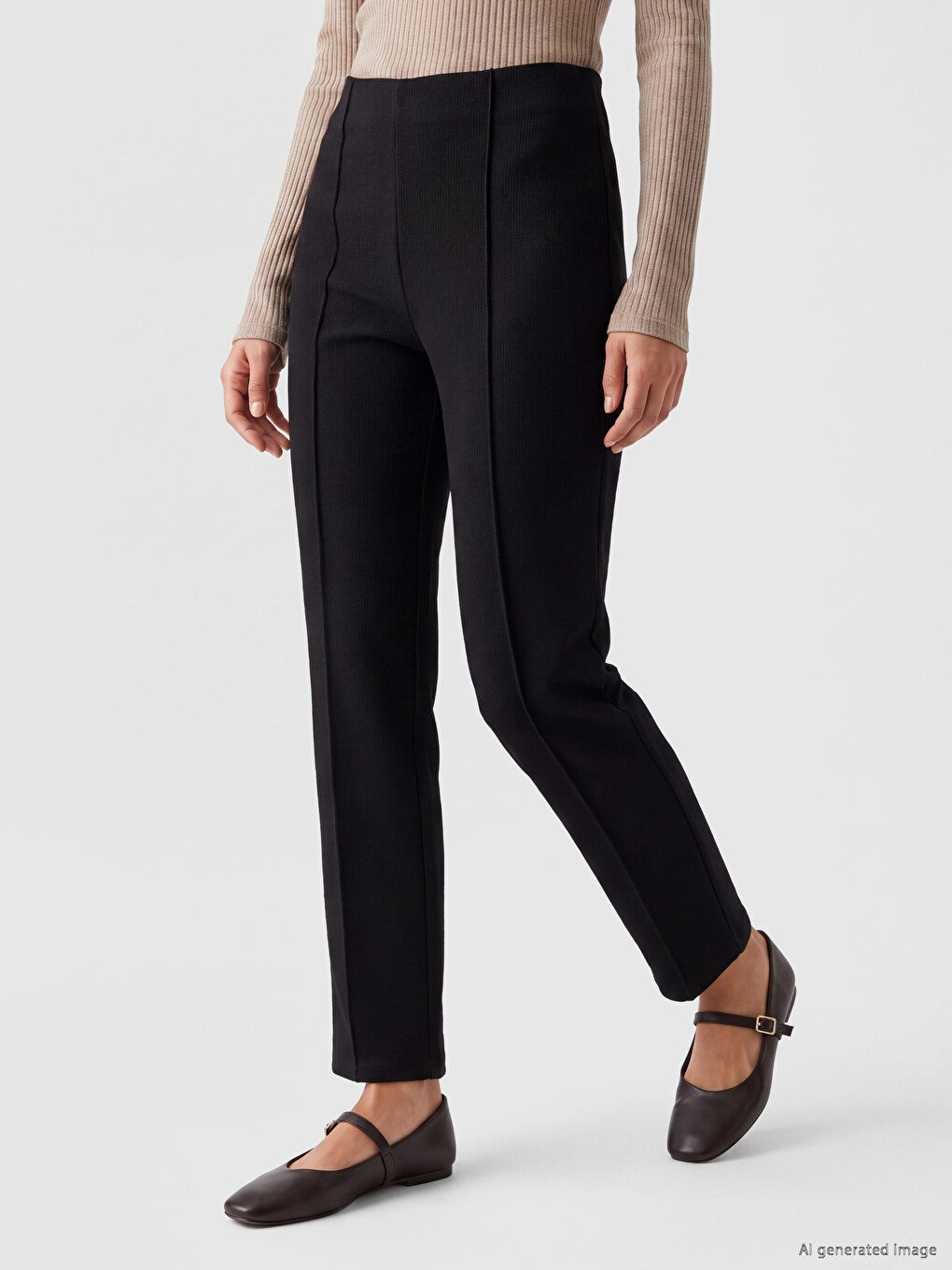 Siyah Dar Fit Kadın Fitilli Pantolon-1