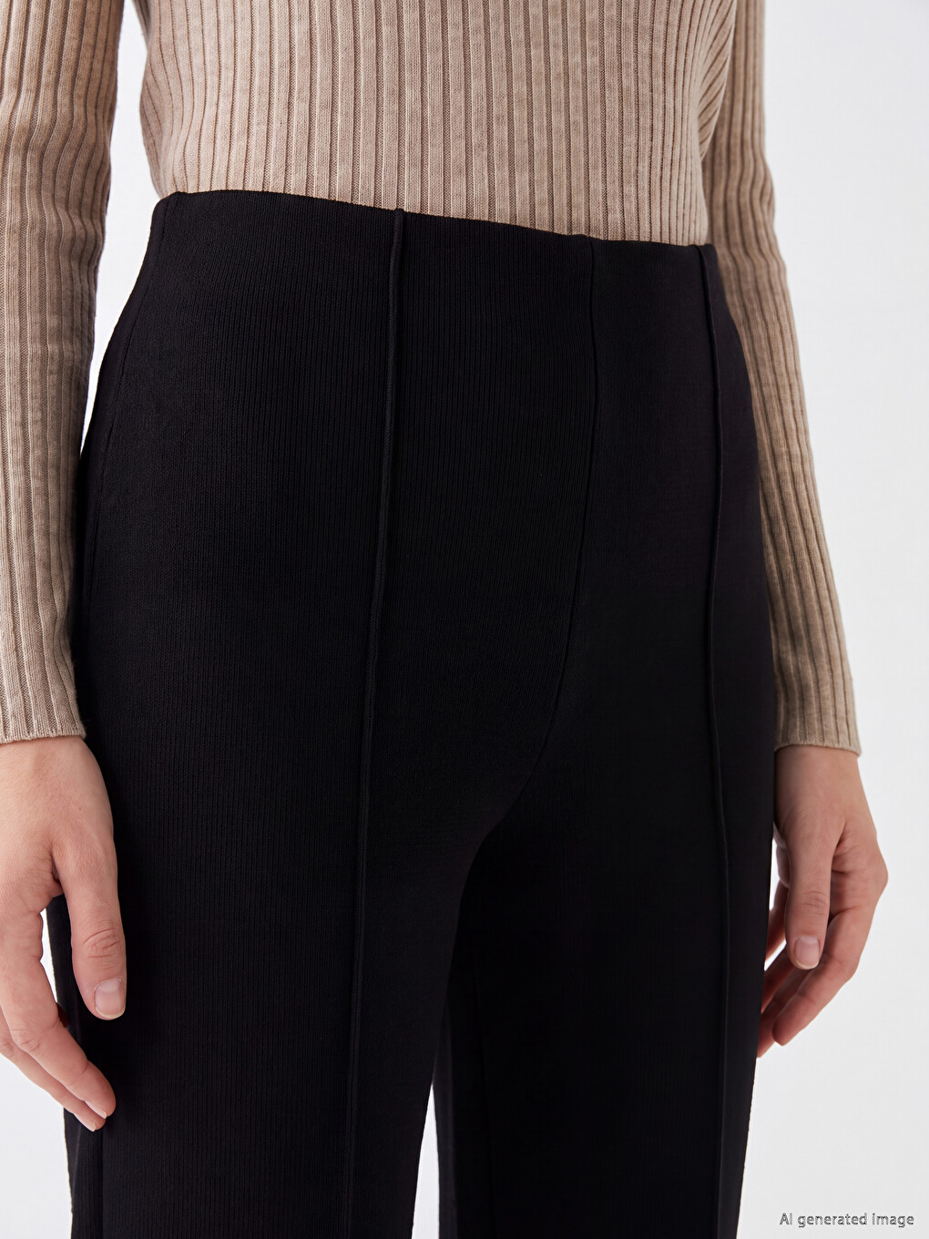 Siyah Dar Fit Kadın Fitilli Pantolon-2