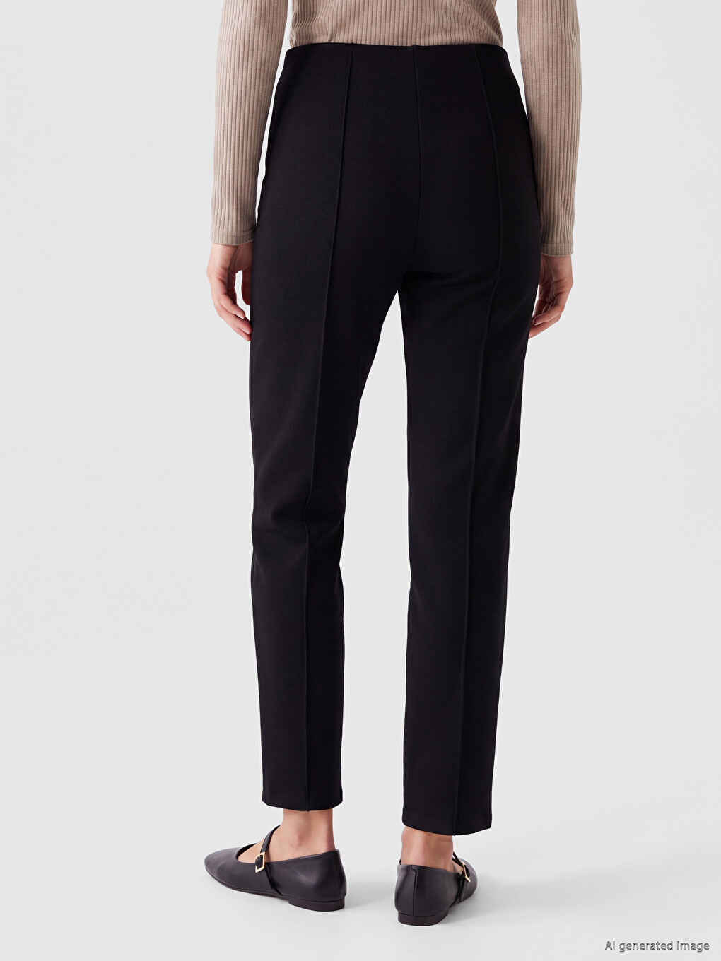 Siyah Dar Fit Kadın Fitilli Pantolon-3