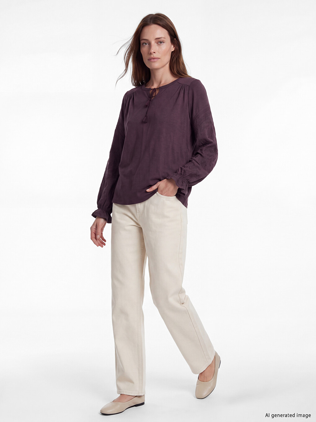 Tie Neck Embroidered Blouse-1