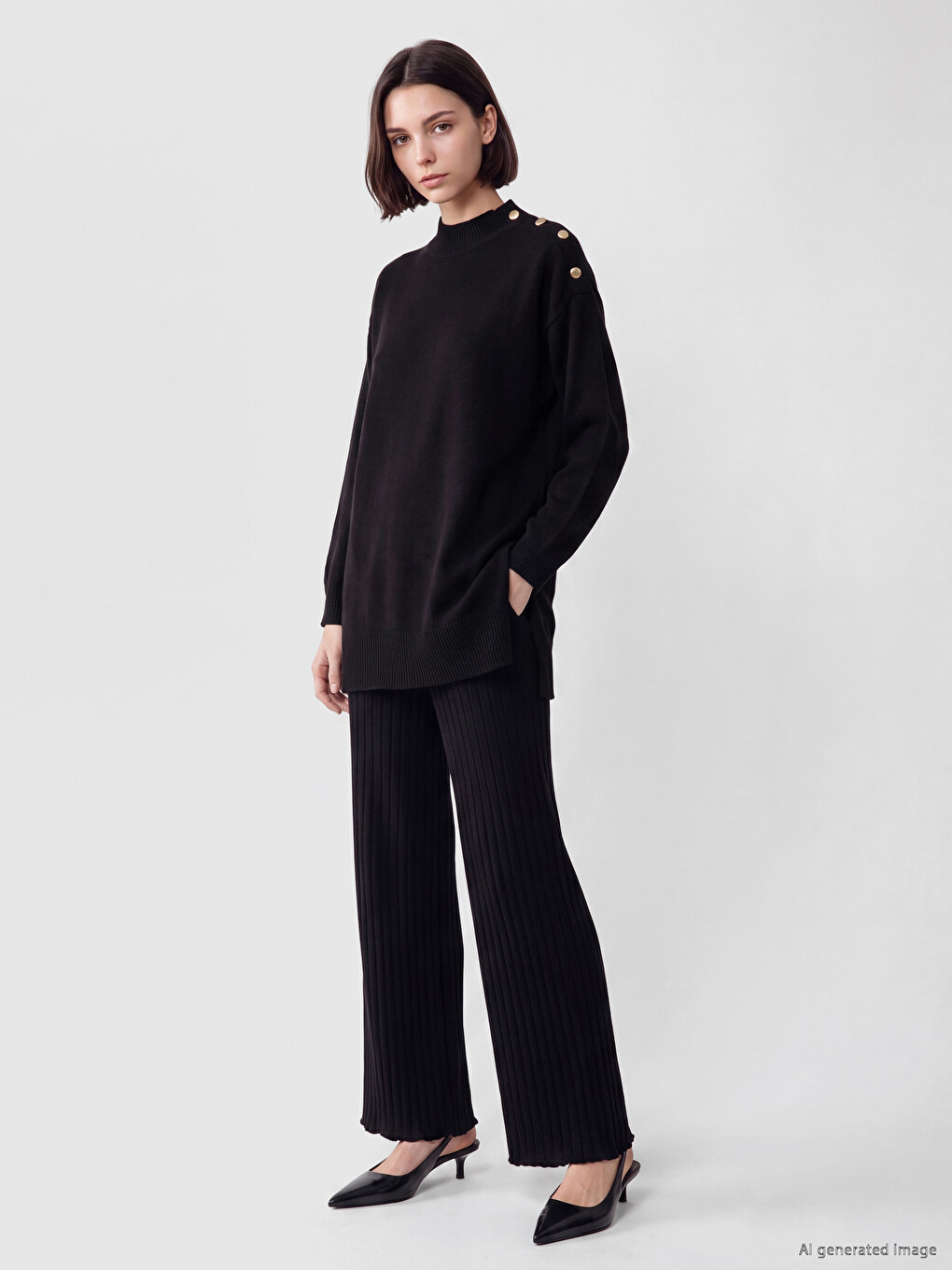Mock Turtleneck Women's Knitwear Tunic-1
