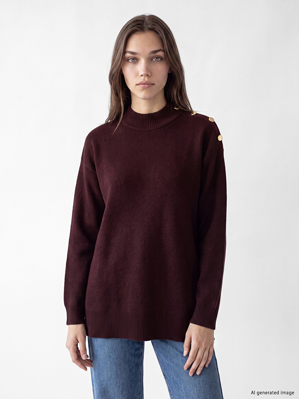 Mock Turtleneck Women's Knitwear Tunic