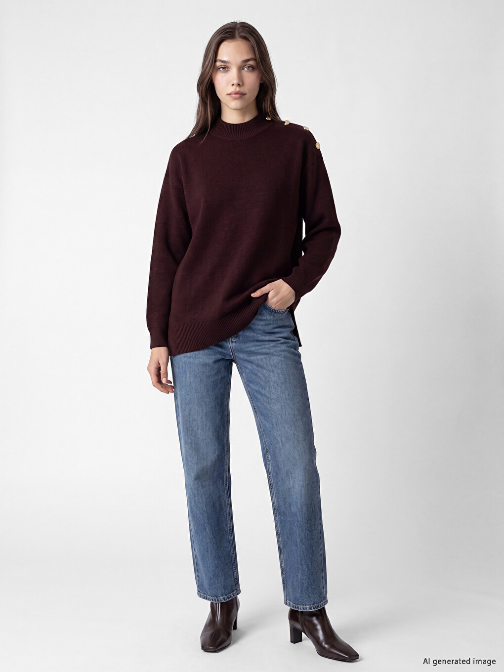 Mock Turtleneck Women's Knitwear Tunic-1