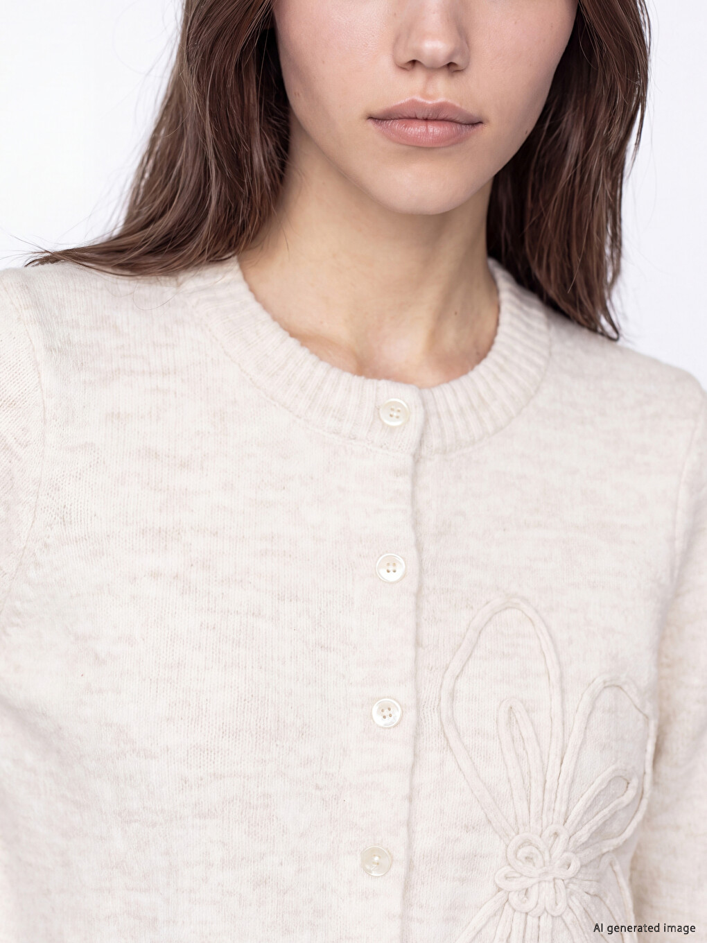 Crew Neck Floral Embroidered Women's Knitwear Cardigan-2