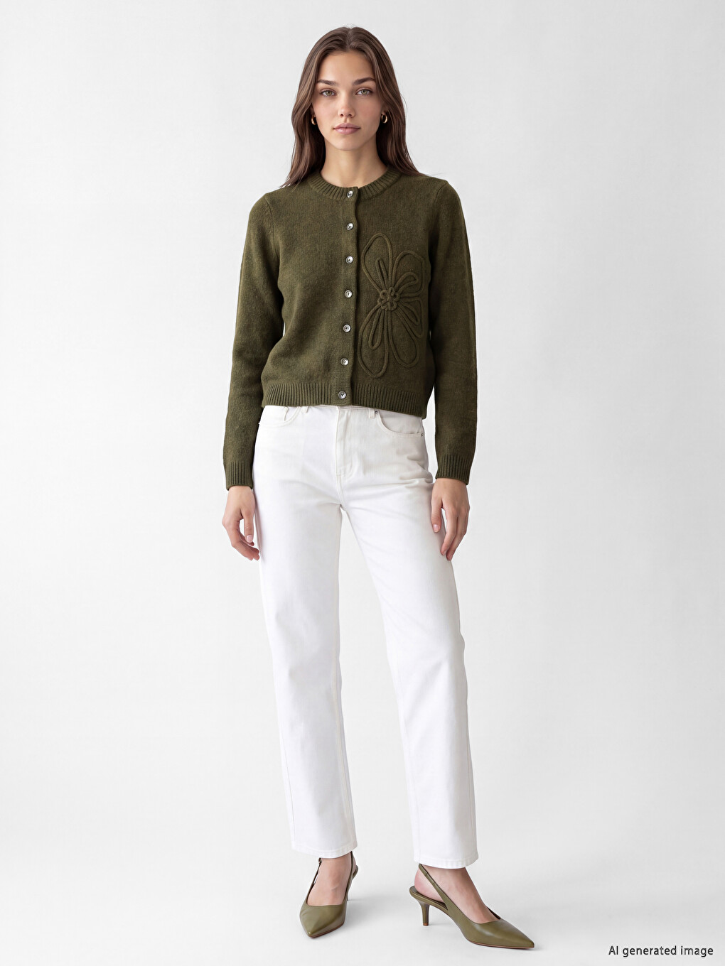 Crew Neck Floral Embroidered Women's Knitwear Cardigan-1