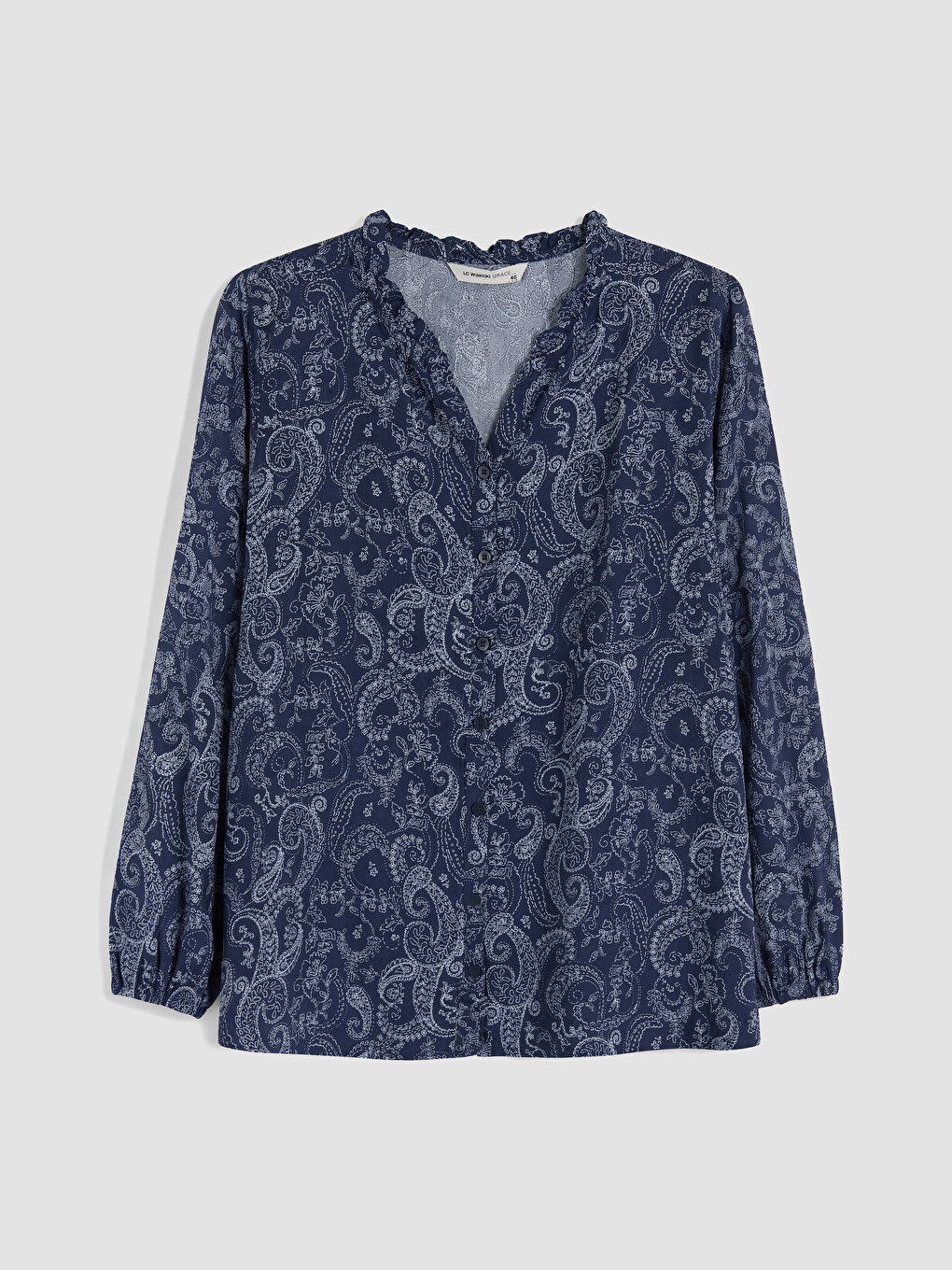 Frilled Notch Neck Patterned Women's Shirt-4