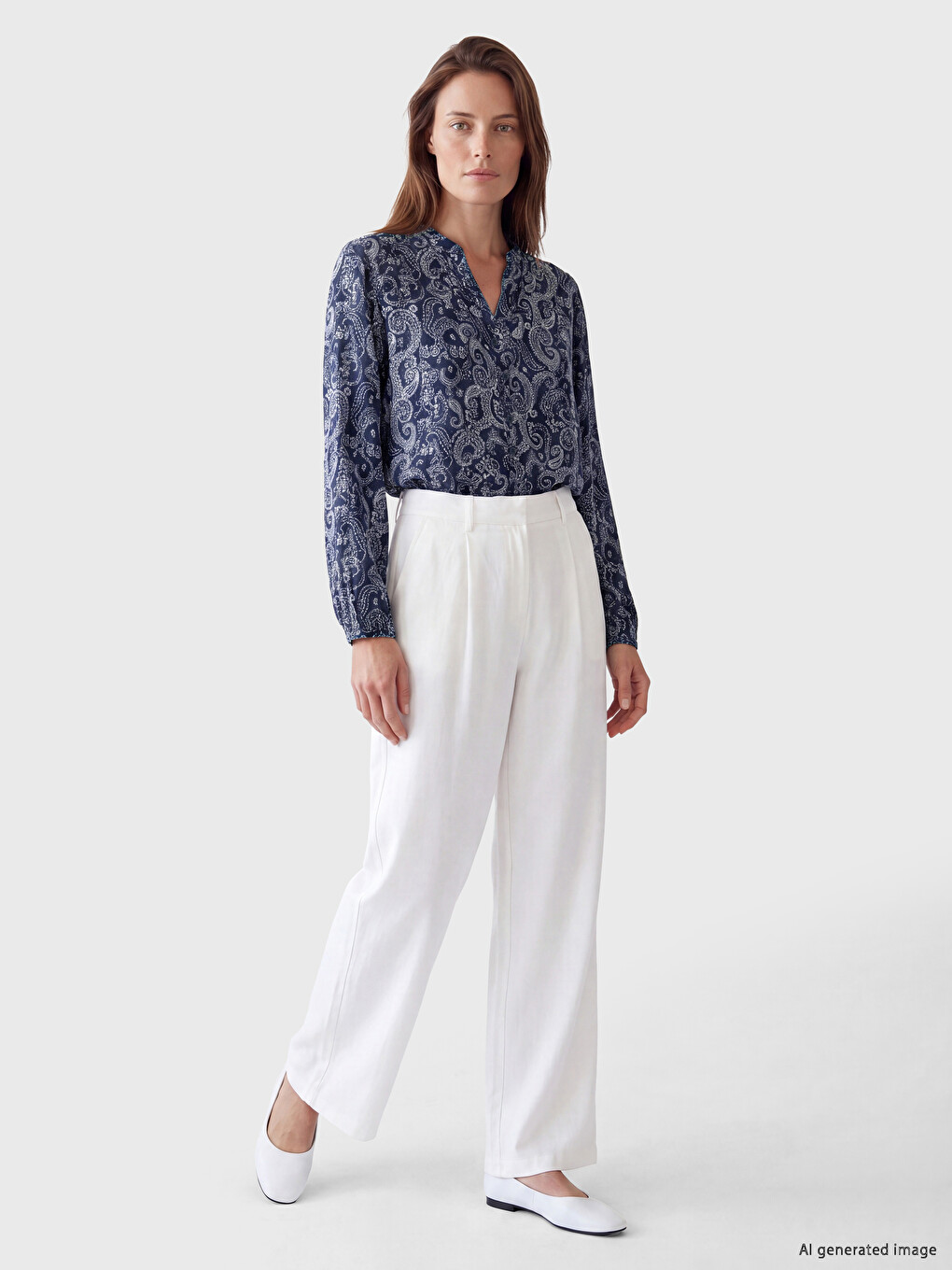 Frilled Notch Neck Patterned Women's Shirt-1
