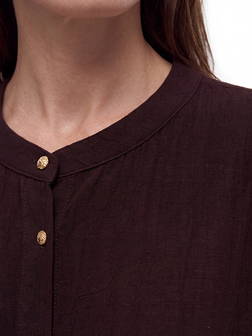 Grandad Collar Textured Women's Shirt Tunic-2