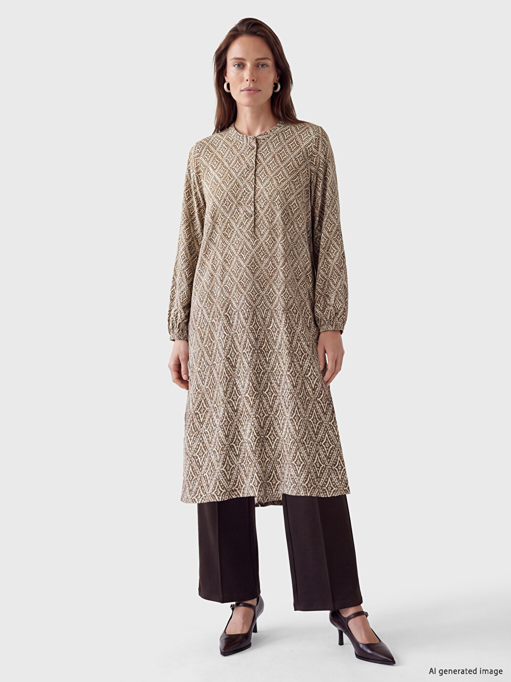 Grandad Collar Patterned Women's Shirt Tunic-1