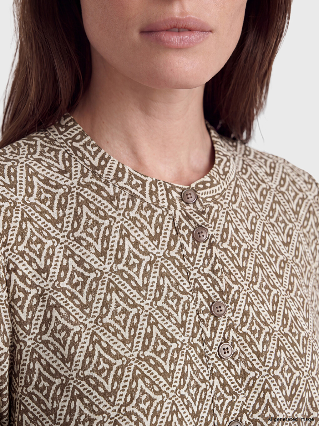 Grandad Collar Patterned Women's Shirt Tunic-2