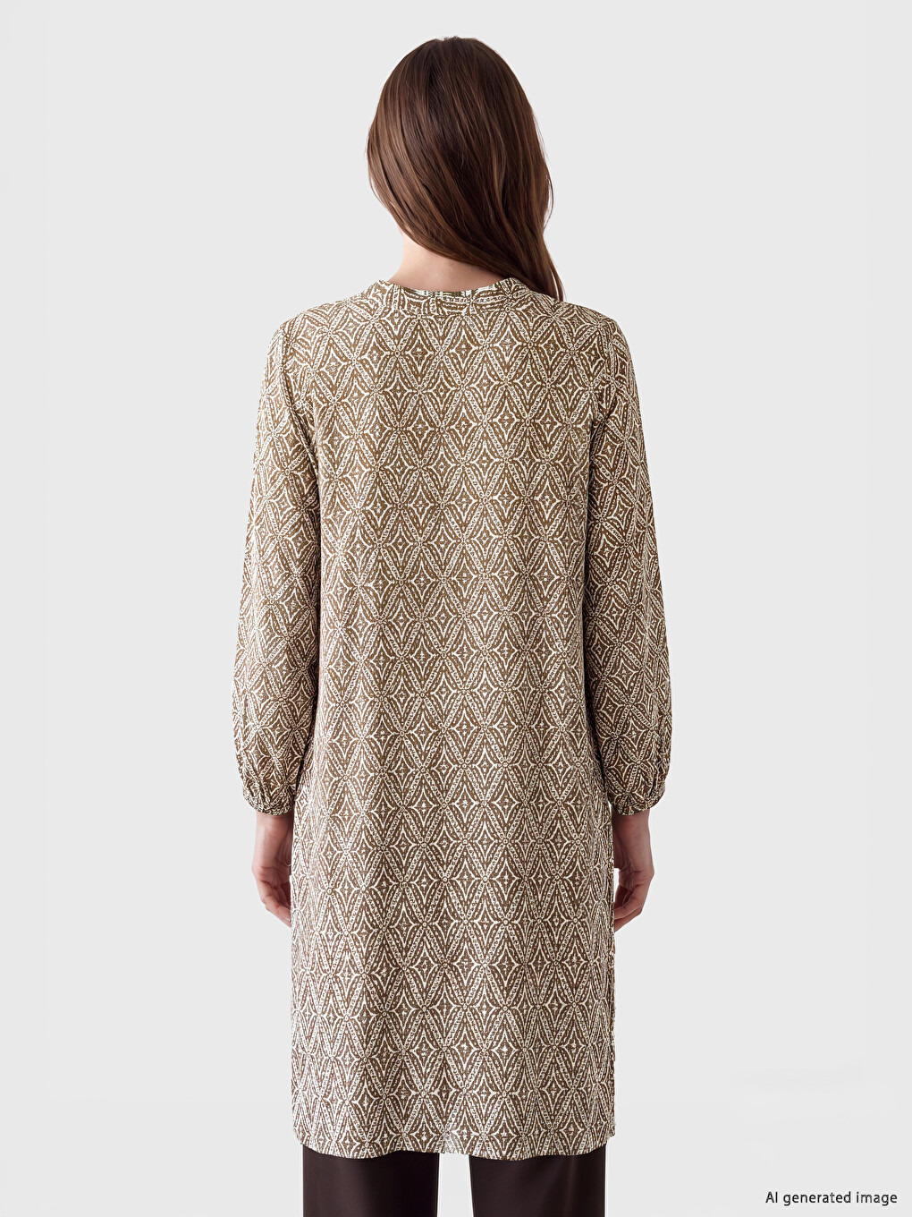 Grandad Collar Patterned Women's Shirt Tunic-3