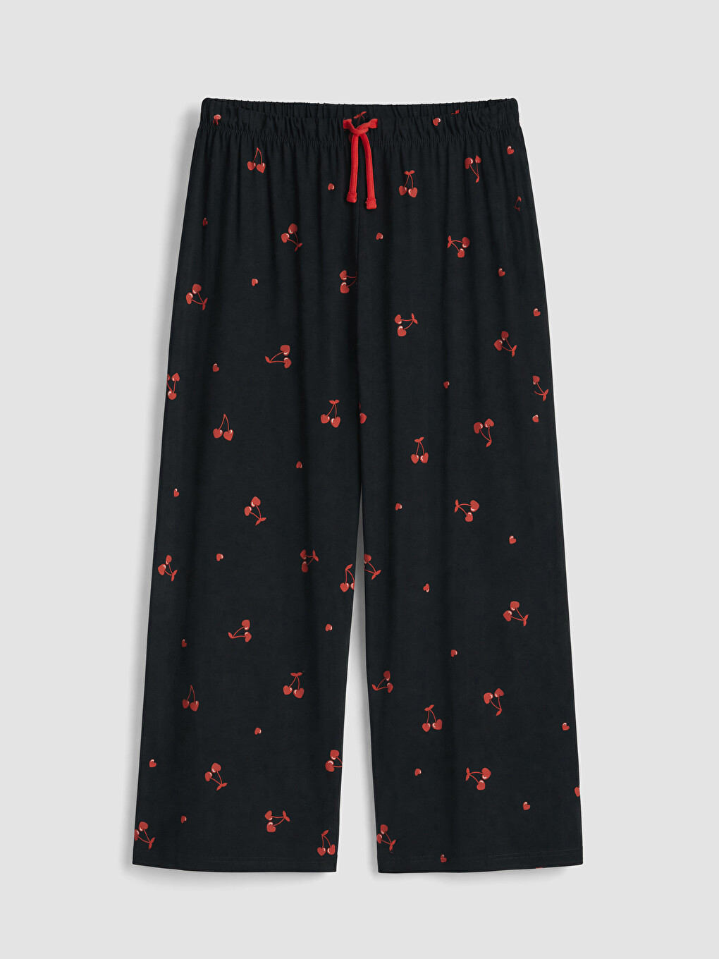 Siyah Beli Lastikli Desenli Kadın Kapri Pijama Altı