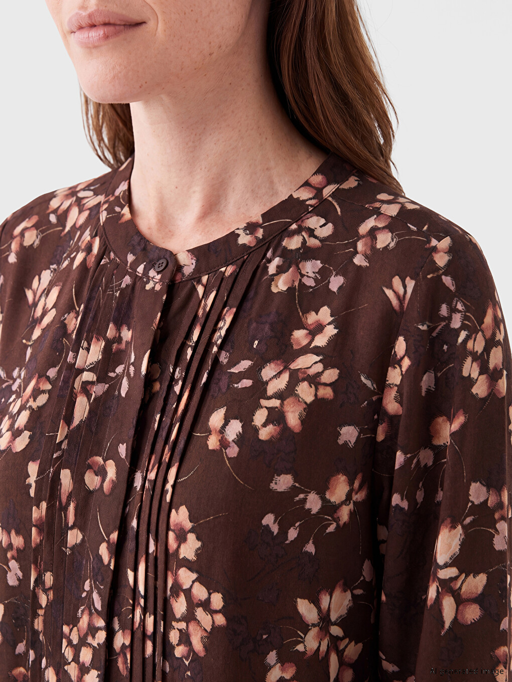 Crew Neck Floral Pleated Women's Tunic-2