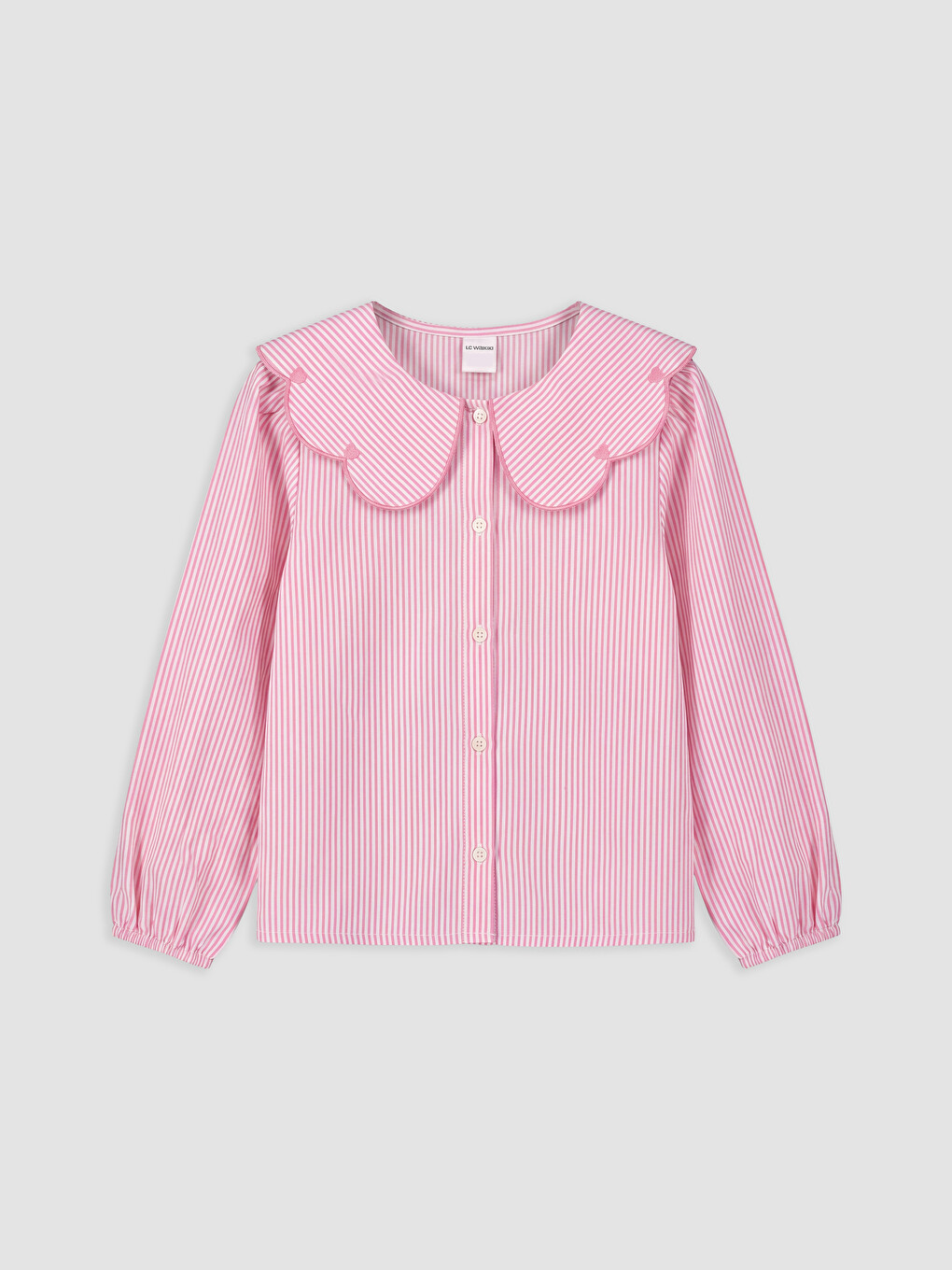 Pembe Bebe Yaka Çizgili Kız Çocuk Gömlek