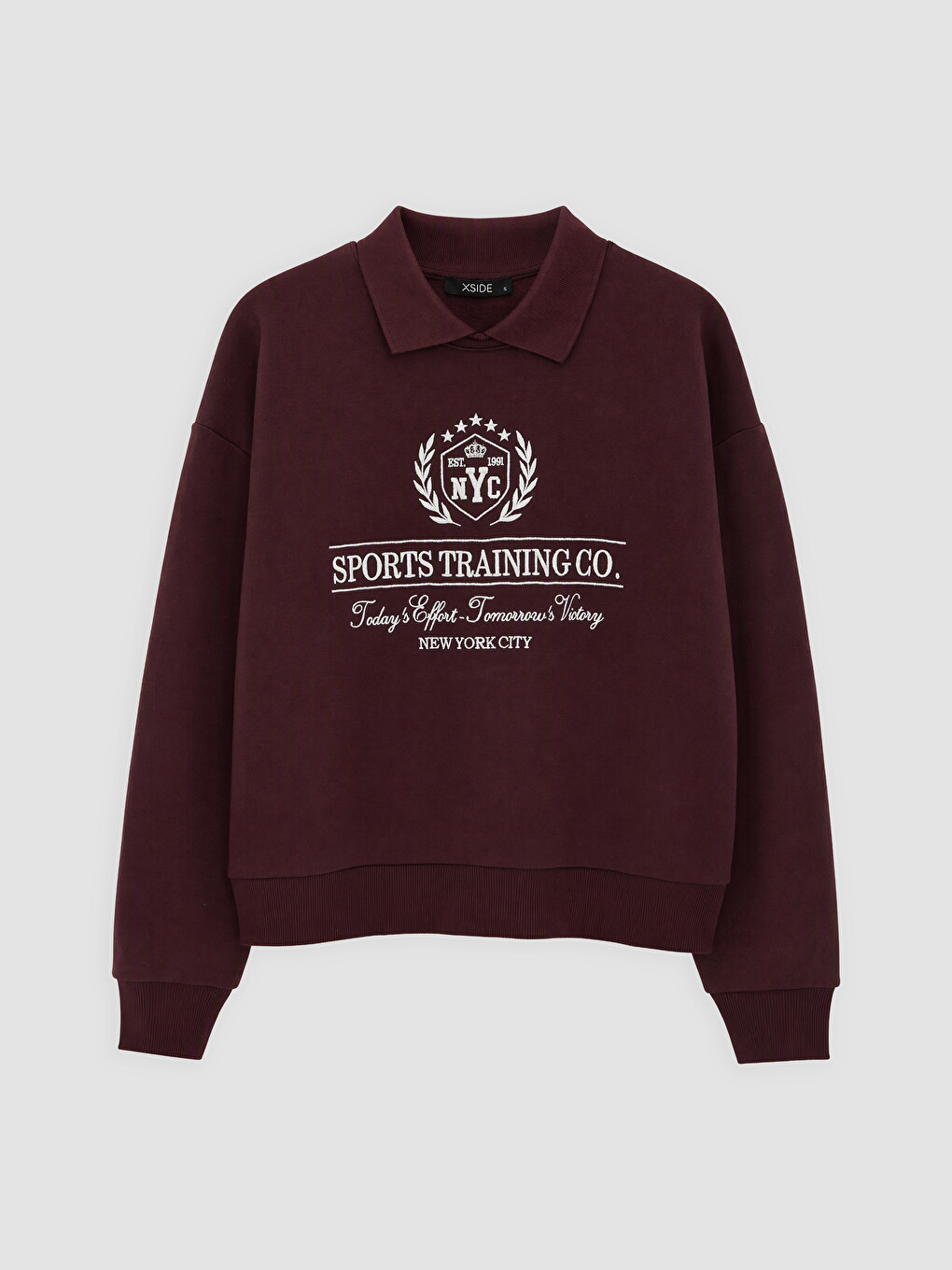 Polo Collar Embroidered Oversize Women's Sweatshirt