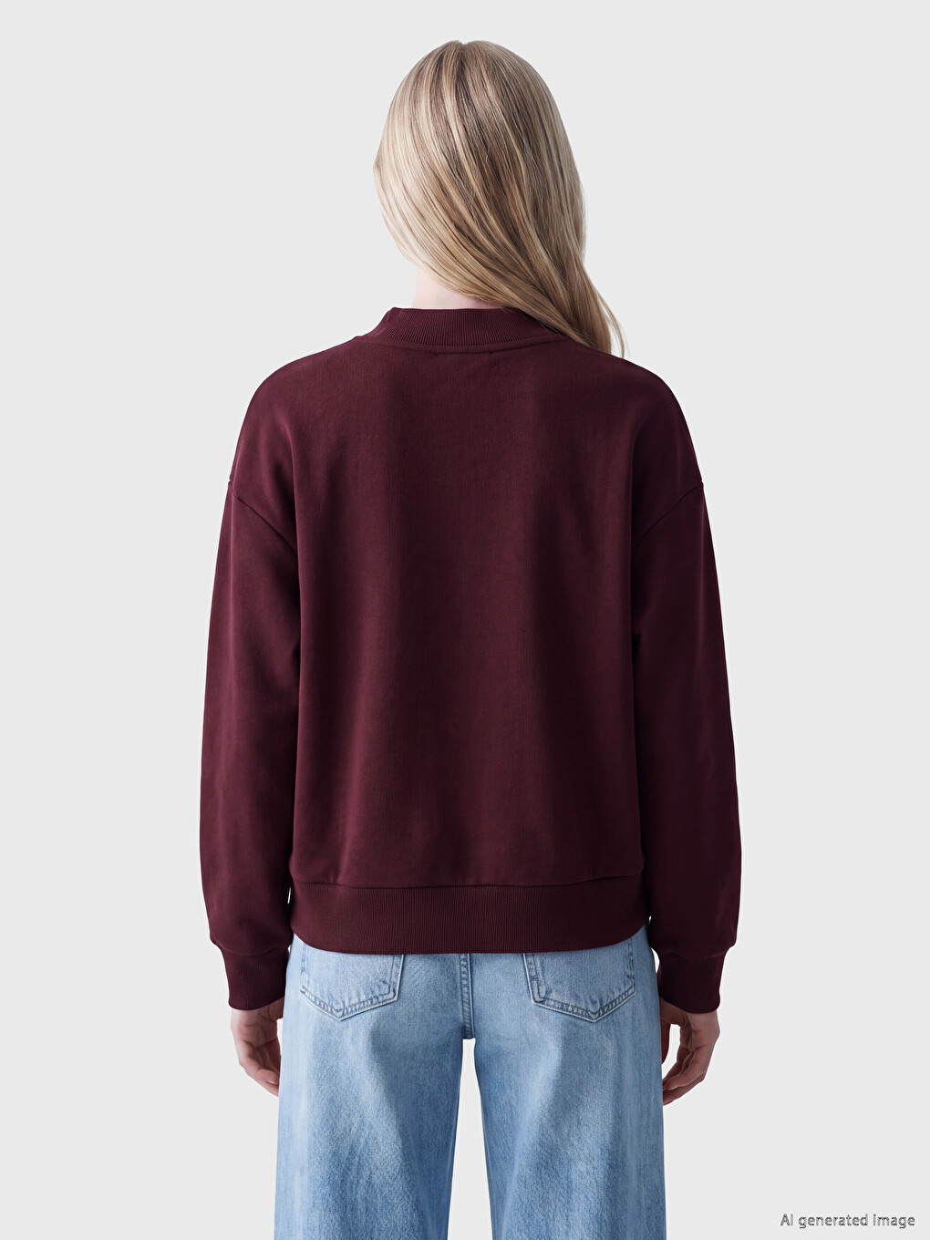 Bordo Polo Yaka Nakışlı Oversize Kadın Sweatshirt-3