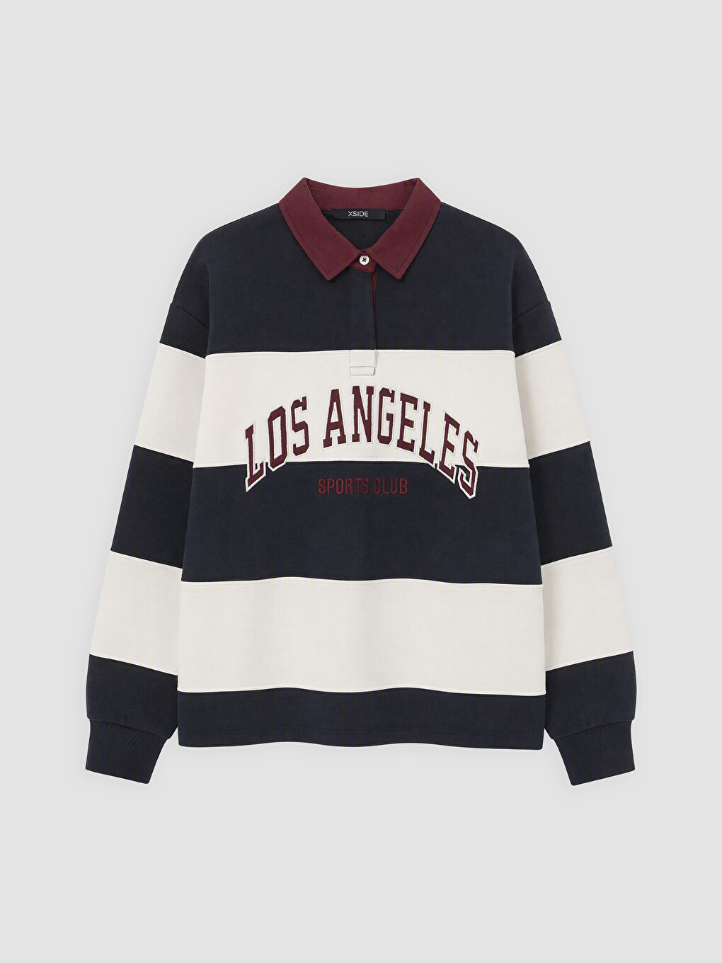 Lacivert Polo Yaka Nakışlı Oversize Kadın Sweatshirt