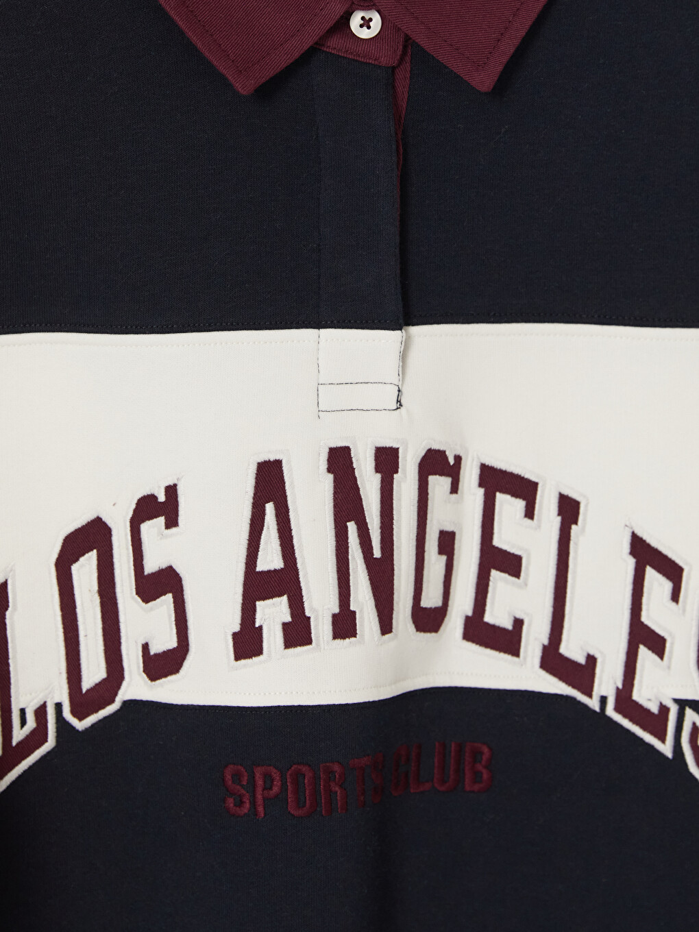 Lacivert Polo Yaka Nakışlı Oversize Kadın Sweatshirt-2