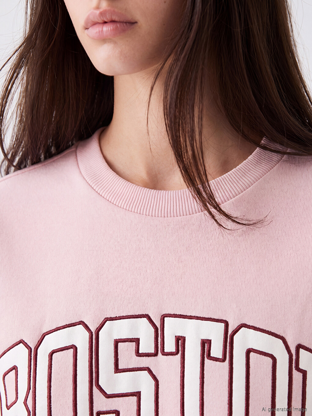 Pembe Boston Baskılı Oversize Kadın Sweatshirt-2