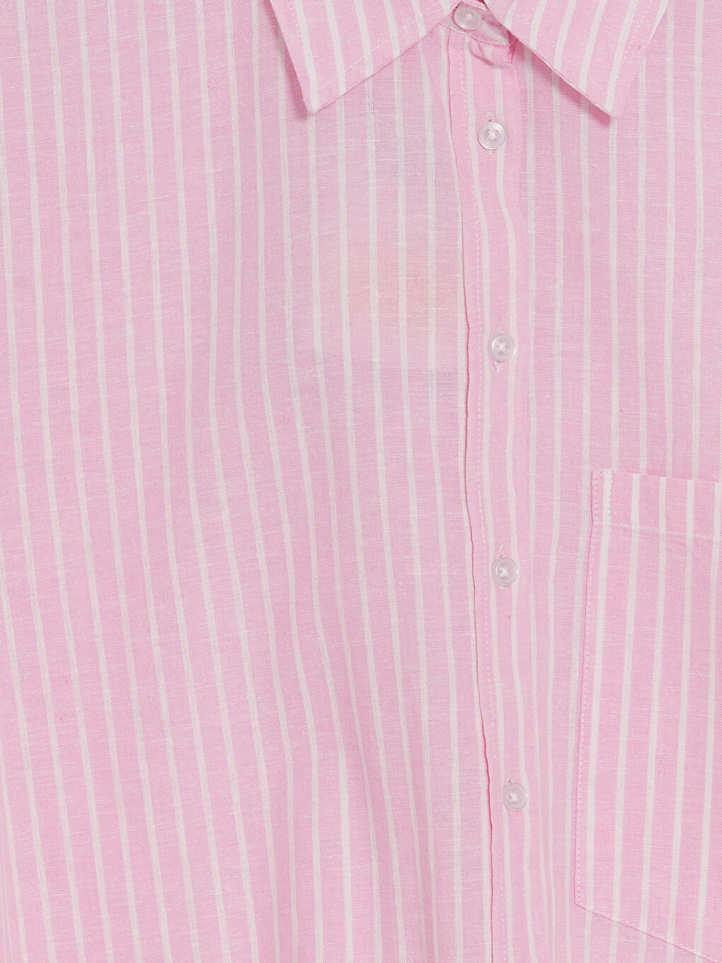 Pembe Çizgili Oversize Keten Karışımlı Kadın Gömlek-1
