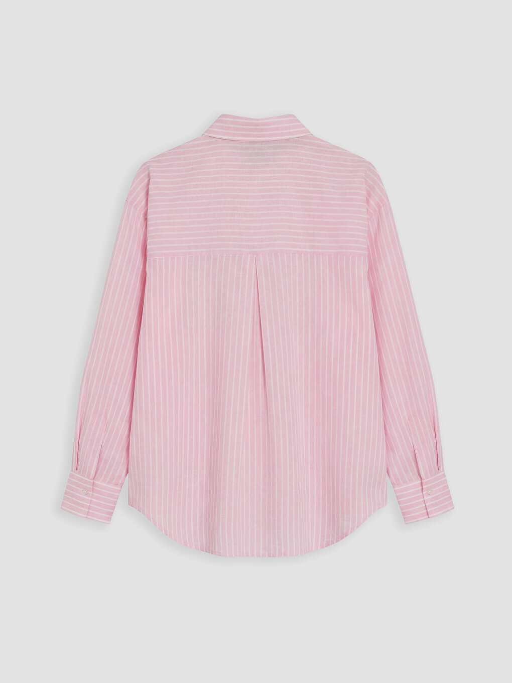 Pembe Çizgili Oversize Keten Karışımlı Kadın Gömlek-2