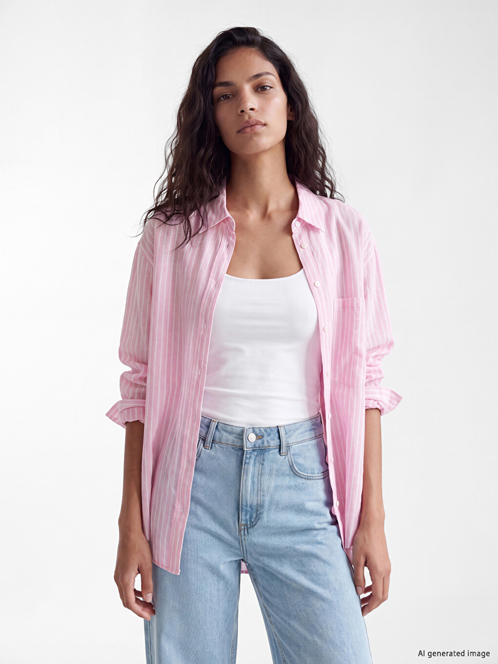 Striped Oversize Linen Blend Women's Shirt