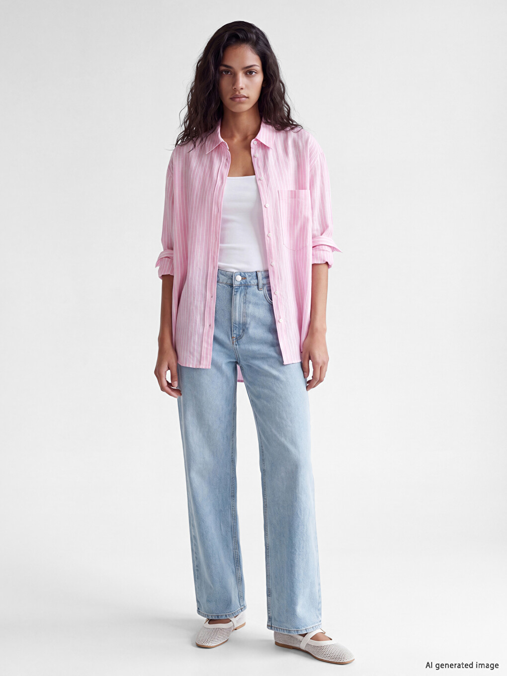 Striped Oversize Linen Blend Women's Shirt-1