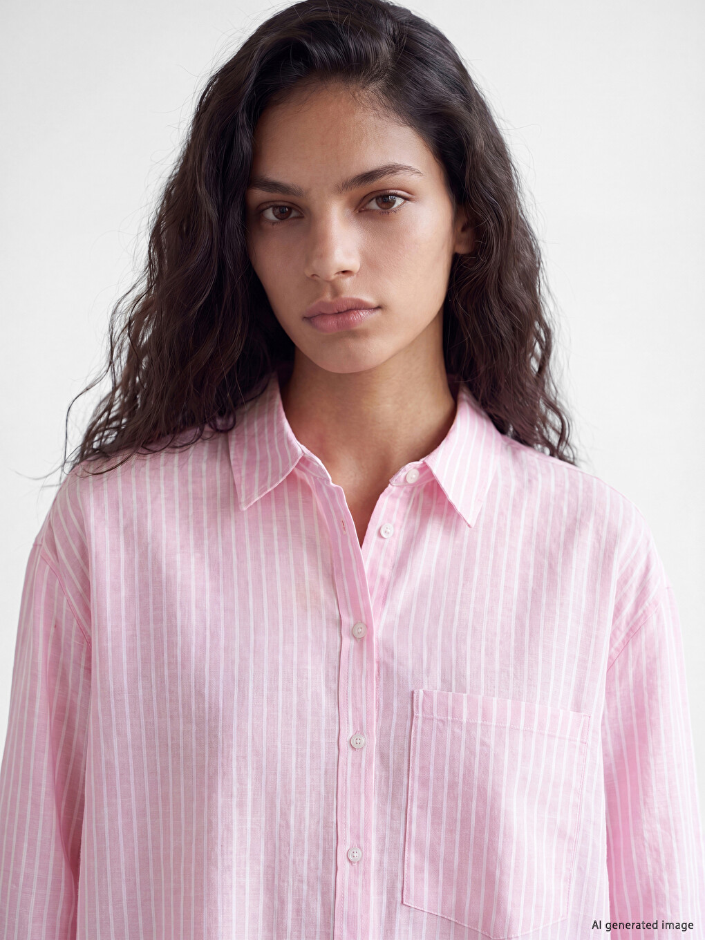 Striped Oversize Linen Blend Women's Shirt-2