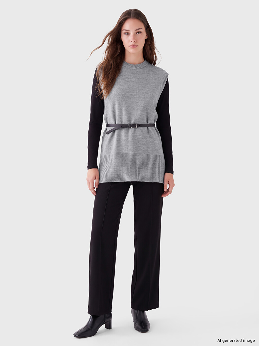 Belted Women's Knitwear Sweater Vest-1