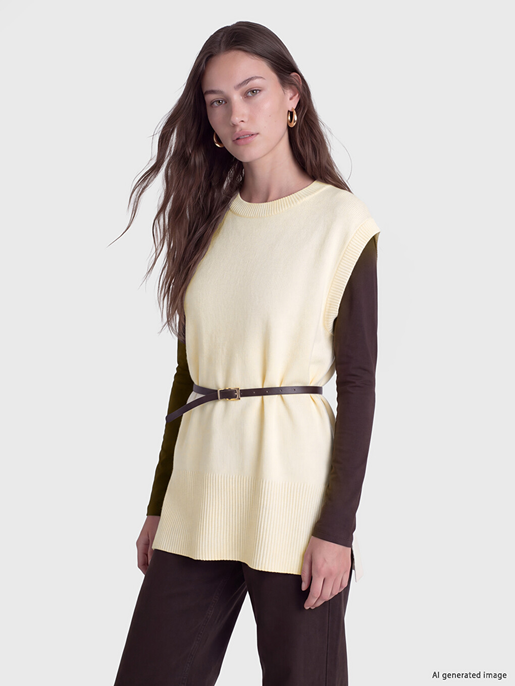 Belted Women's Knitwear Sweater Vest