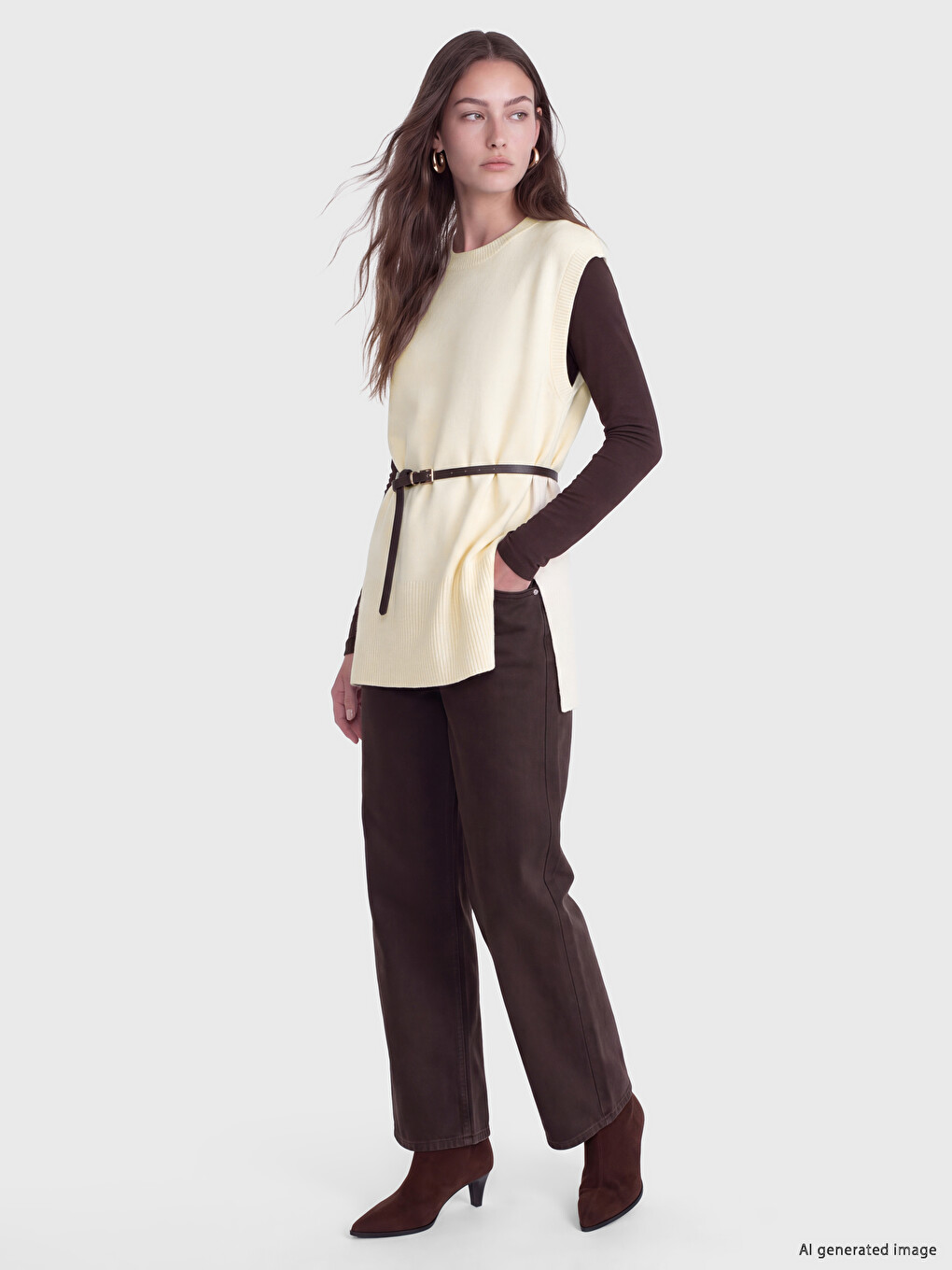 Belted Women's Knitwear Sweater Vest-1