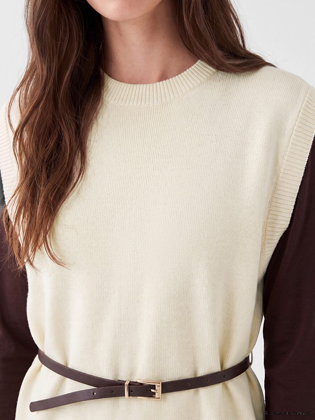 Belted Women's Knitwear Sweater Vest-2
