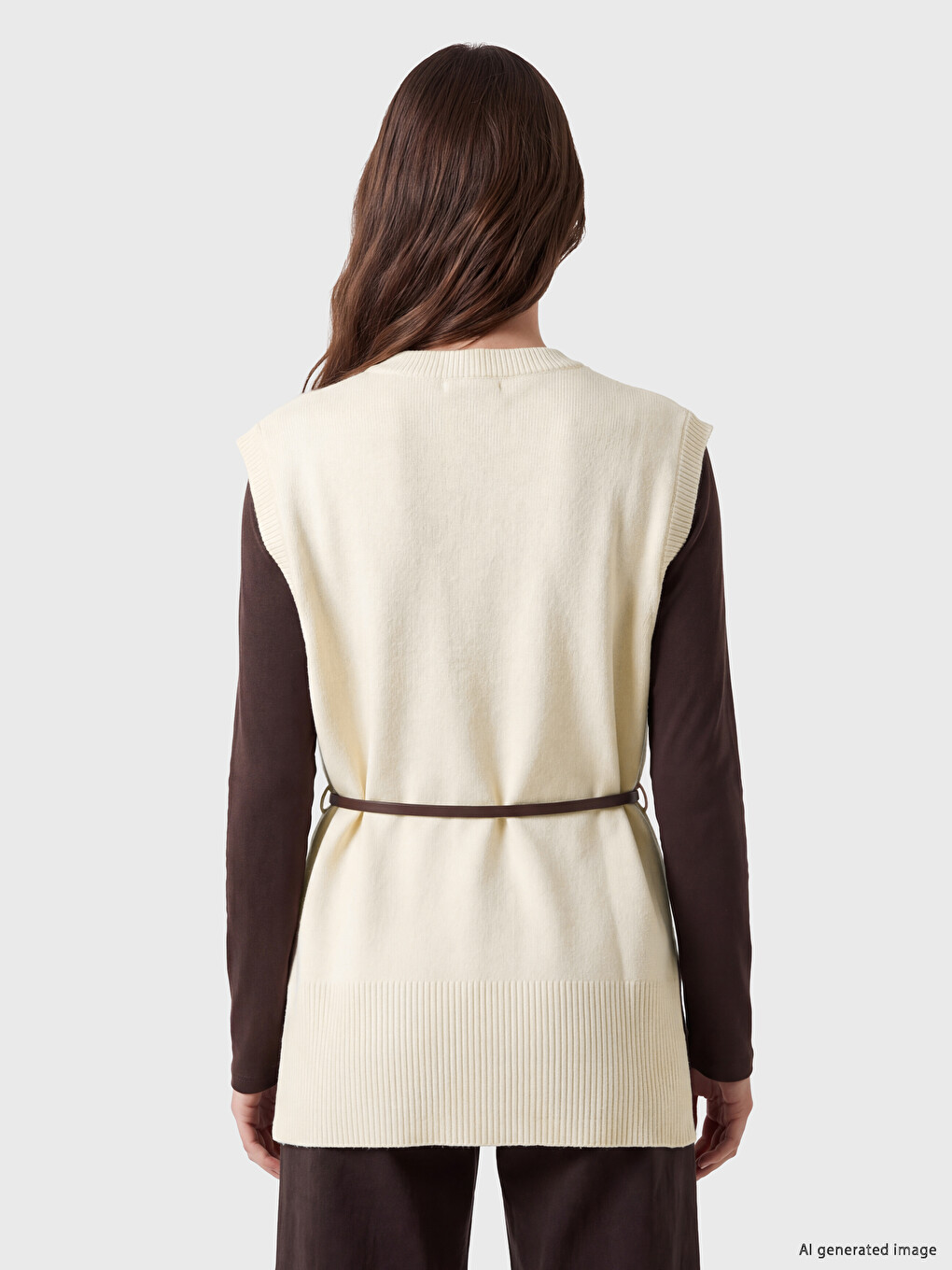 Belted Women's Knitwear Sweater Vest-3