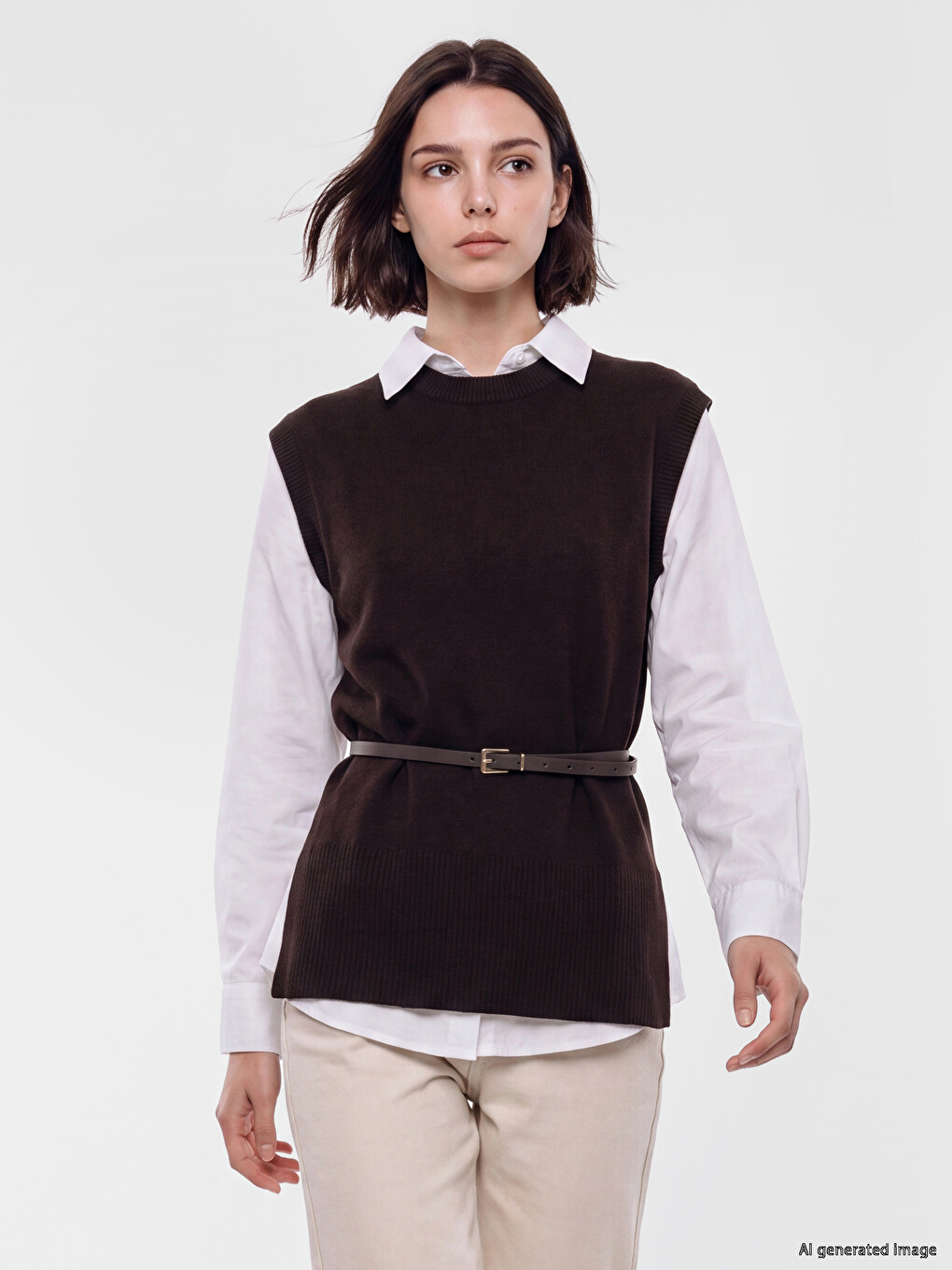 Belted Women's Knitwear Sweater Vest
