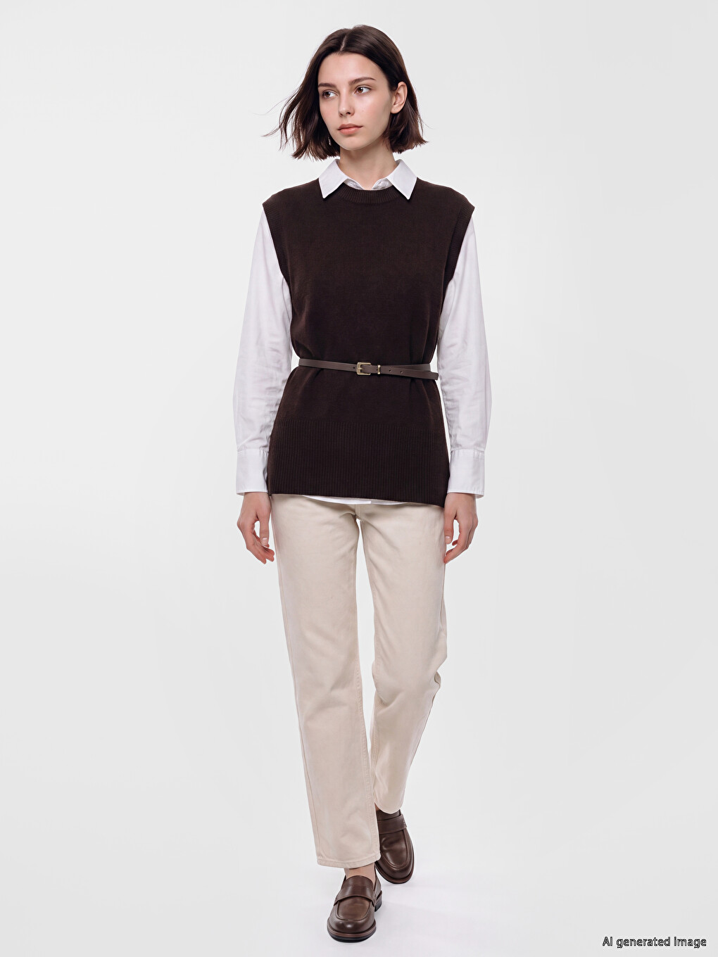 Belted Women's Knitwear Sweater Vest-1