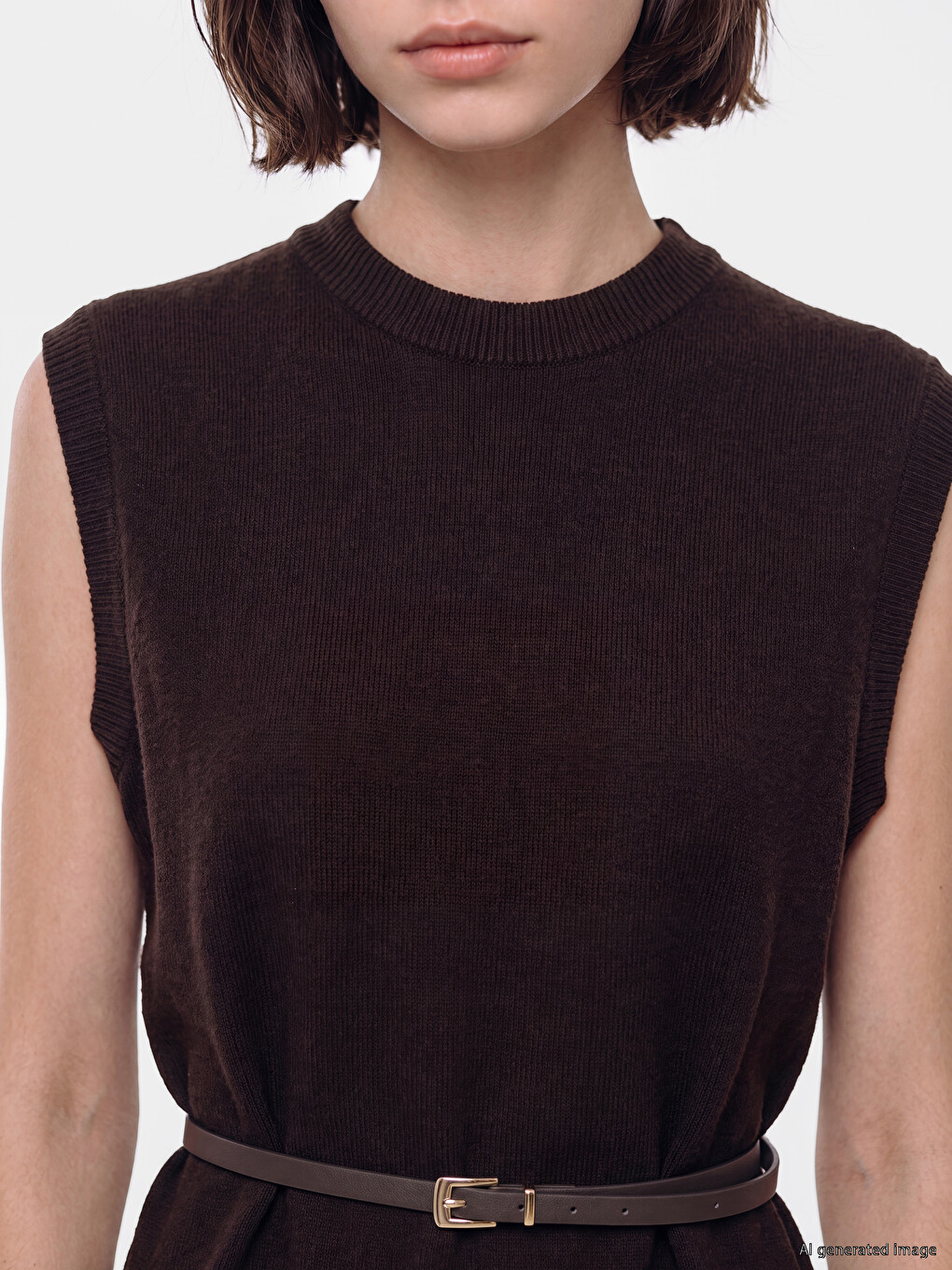 Belted Women's Knitwear Sweater Vest-2