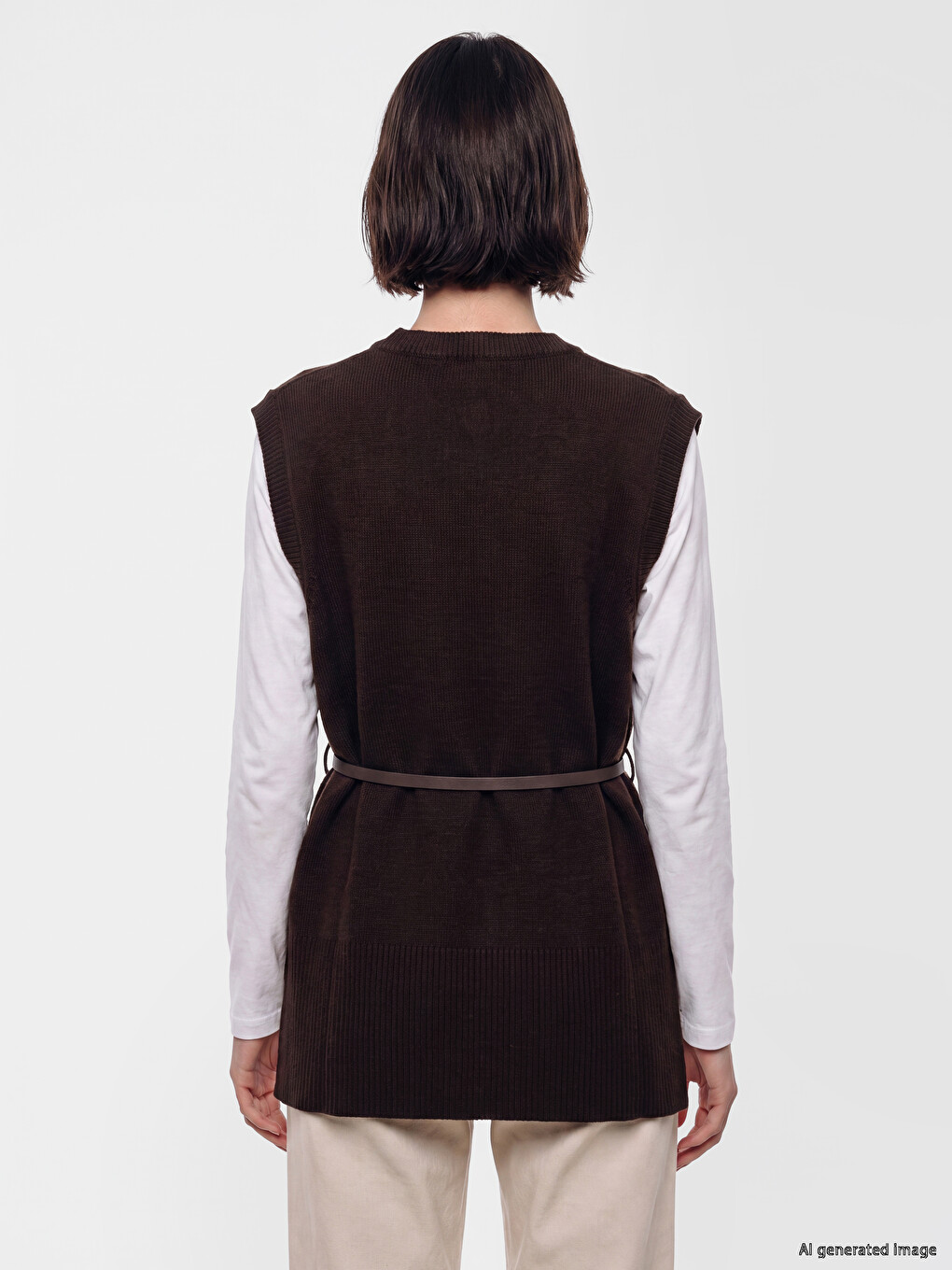 Belted Women's Knitwear Sweater Vest-3