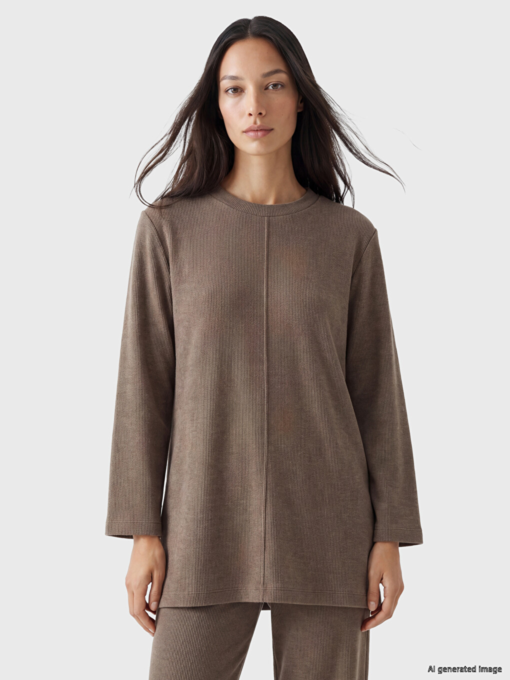Gri Bisiklet Yaka Oversize Kadın Tunik
