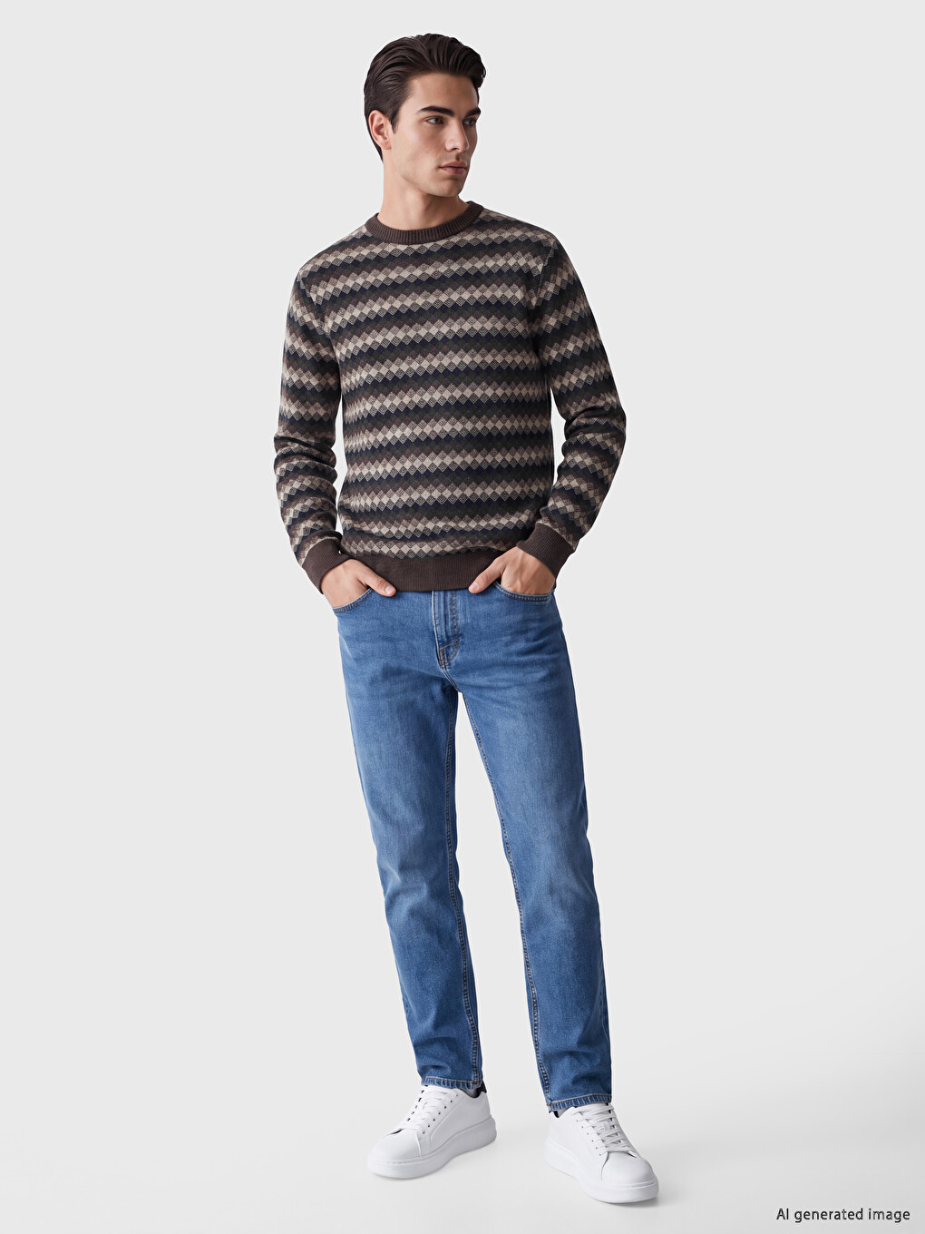 Crew Neck Patterned Men's Sweater-1