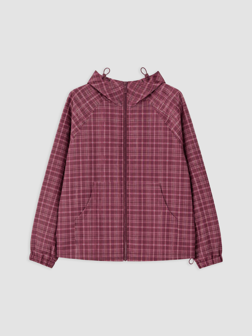 Bordo Kapüşonlu Ekose Kadın Mont-5
