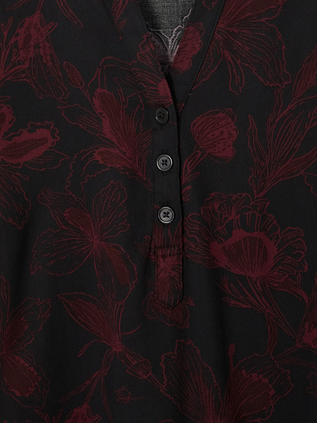 Bordo Kaçık Yaka Çiçekli %100 Pamuklu Bluz-5