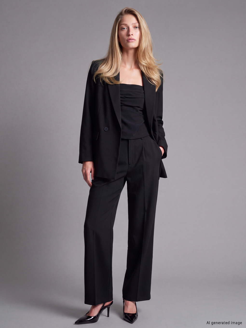 Double Breasted Collar Women's Blazer Jacket-1
