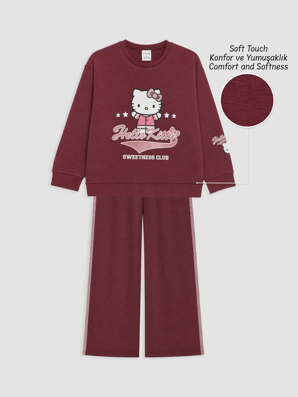 Bordo Hello Kitty Baskılı Kız Çocuk Soft Touch Takım-1