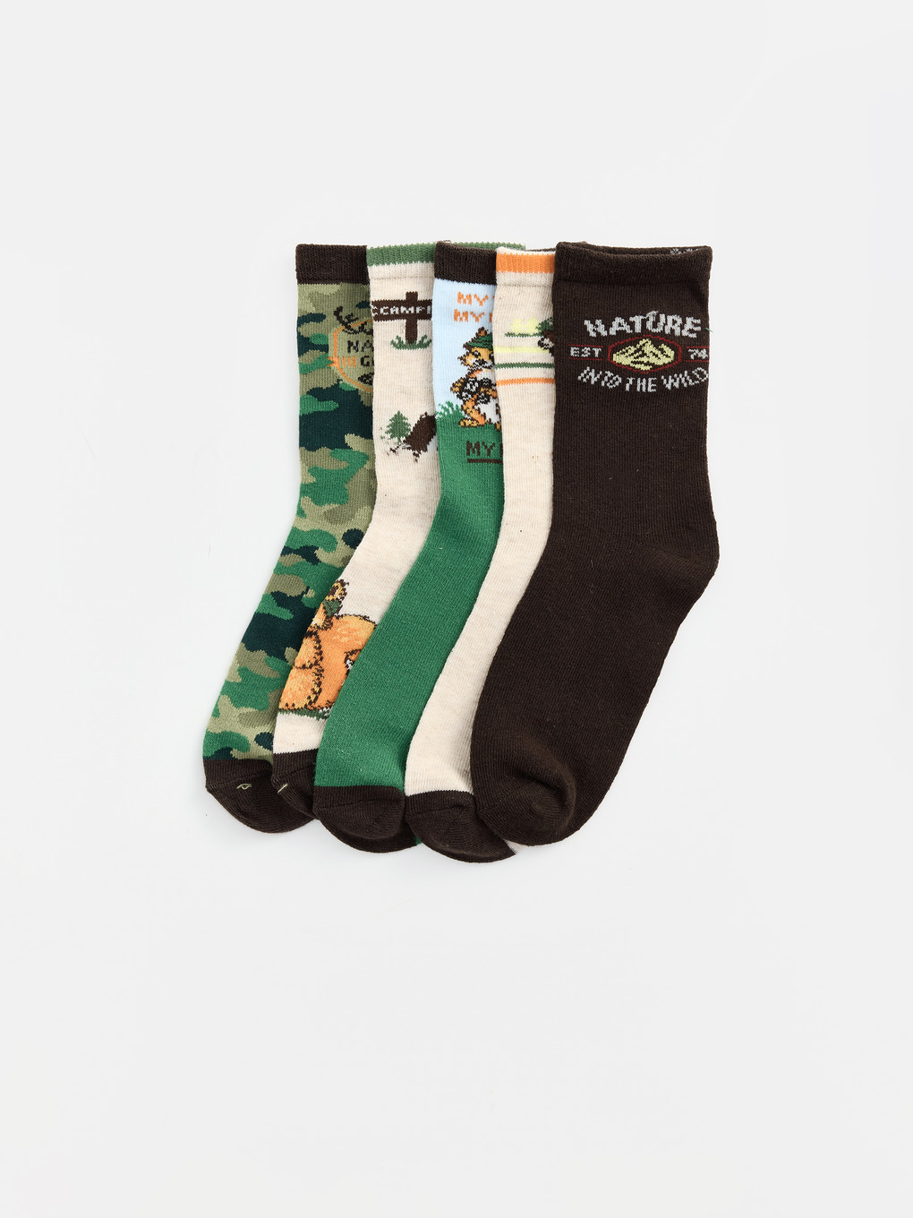 5 Pack Nature Themed Boys' Ankle Socks