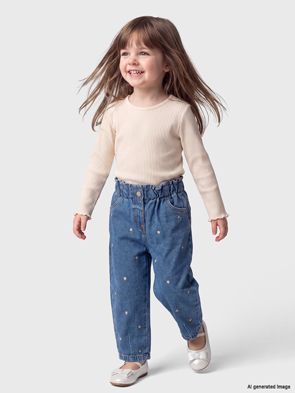 Embroidered Baby Girls' Jeans-1