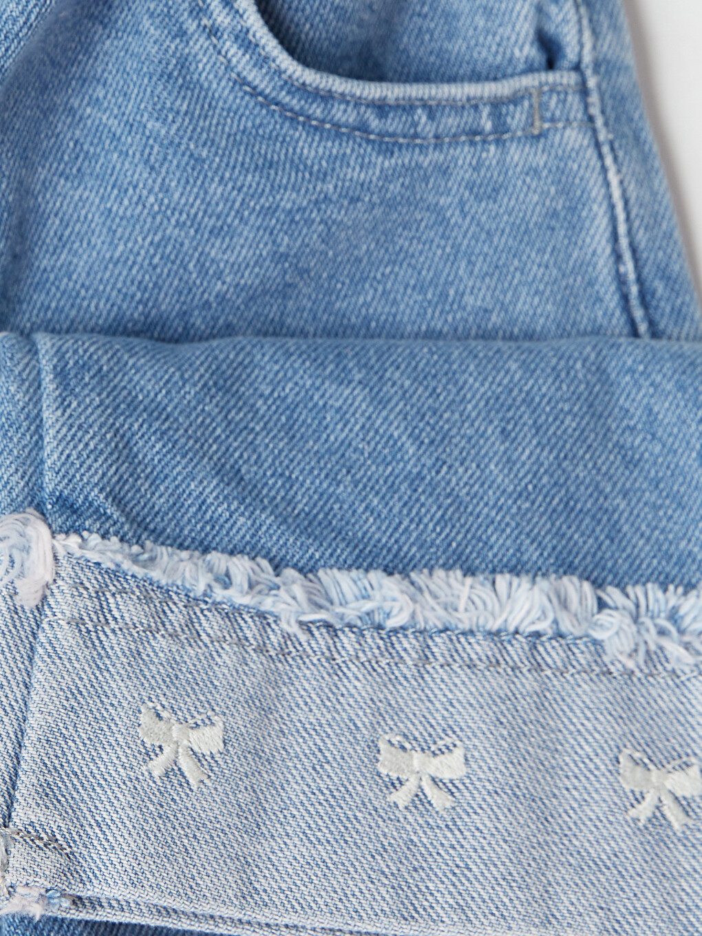 Mavi Nakışlı Kız Bebek Jean Pantolon-3